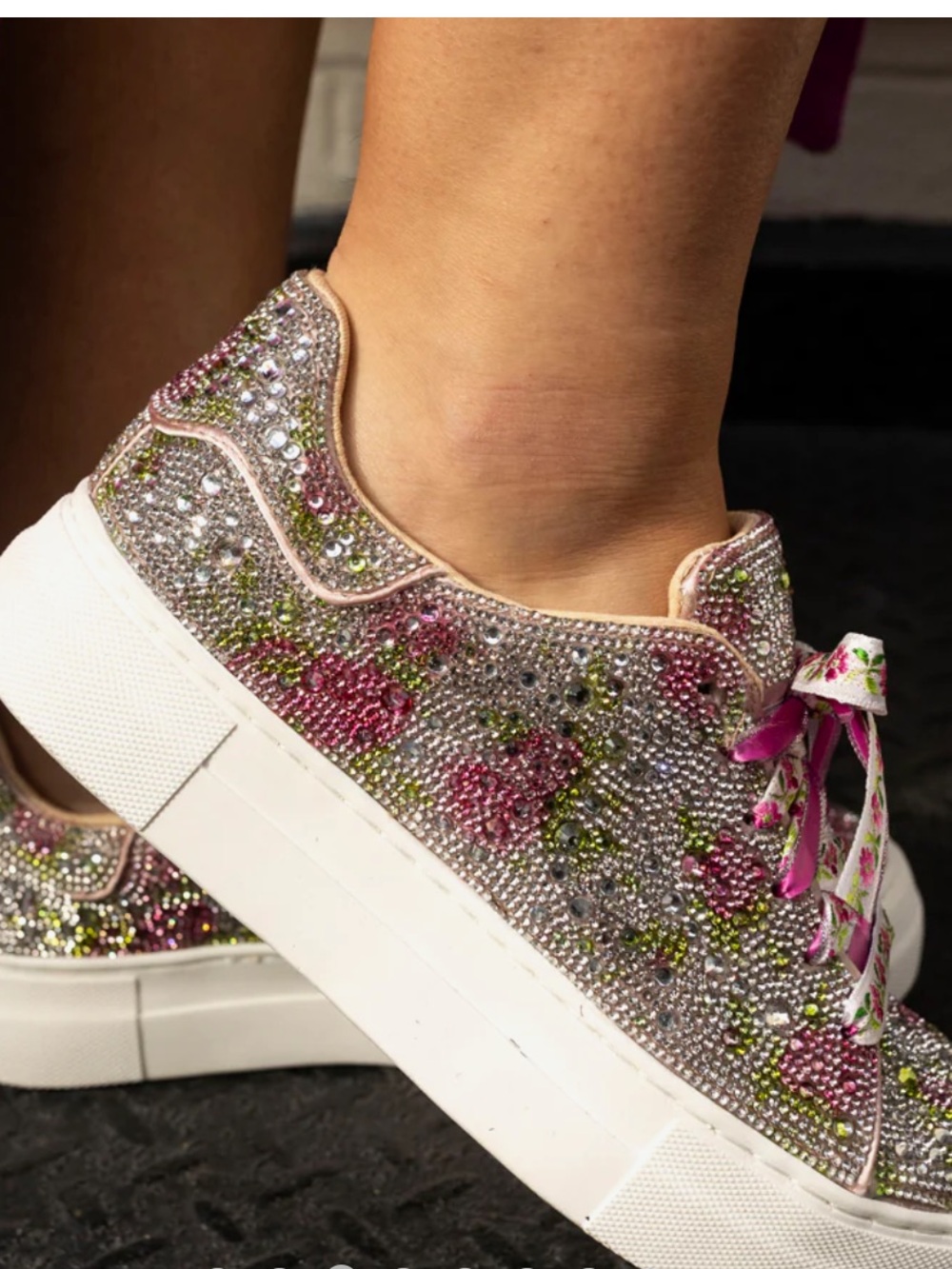 Betsey Johnson Pink Crystal Floral Platform Sneakers - Picture 2 of 6